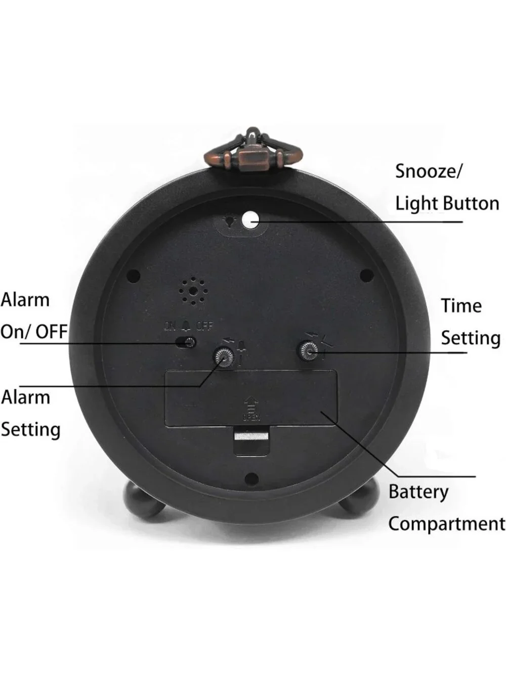 Home Black Analog Quartz Vintage Roman Super Silent Non Ticking Alarm Clock